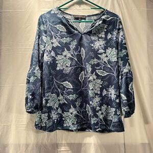 Fred David Women's Medium Multicolor Floral Long‎ Sleeve V-Neck Blouse